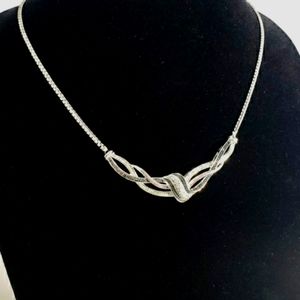 Anniversary Sapphires Diamond Pendant Sterling Silver Necklace 16"
